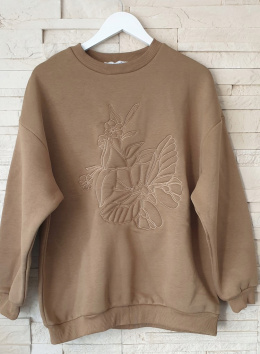 Bluza ocieplana z wyszywanym motylem kolor beż/khaki UNI THE FANCY