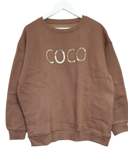 MEGI Bluza ocieplana brązowa czekoladowa wyszywany napis COCO rozm. L/XL