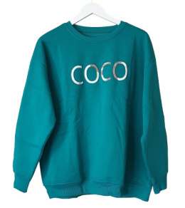 MEGI Bluza ocieplana morska wyszywany napis COCO rozm. L/XL